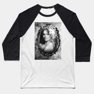 Black and white digital artwork flower and frame Baseball T-Shirt